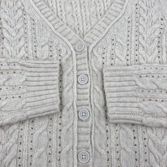 American Eagle Ivory Chunky Cable Knit Cardigan Sweater sz M Rory Gilmore - Picture 2 of 10